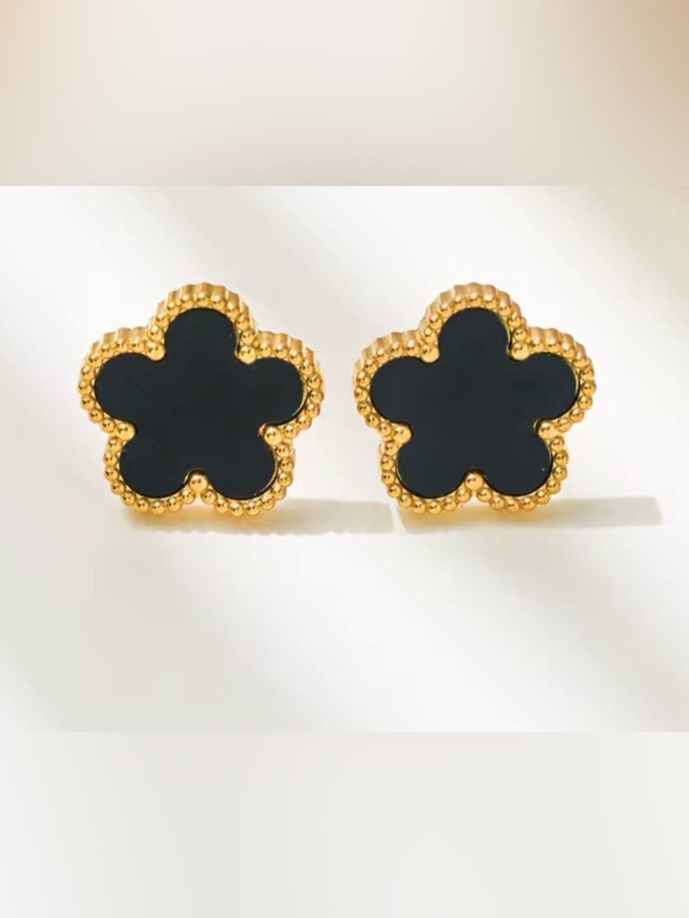 Gold and Black Flower Clover Stud Earrings